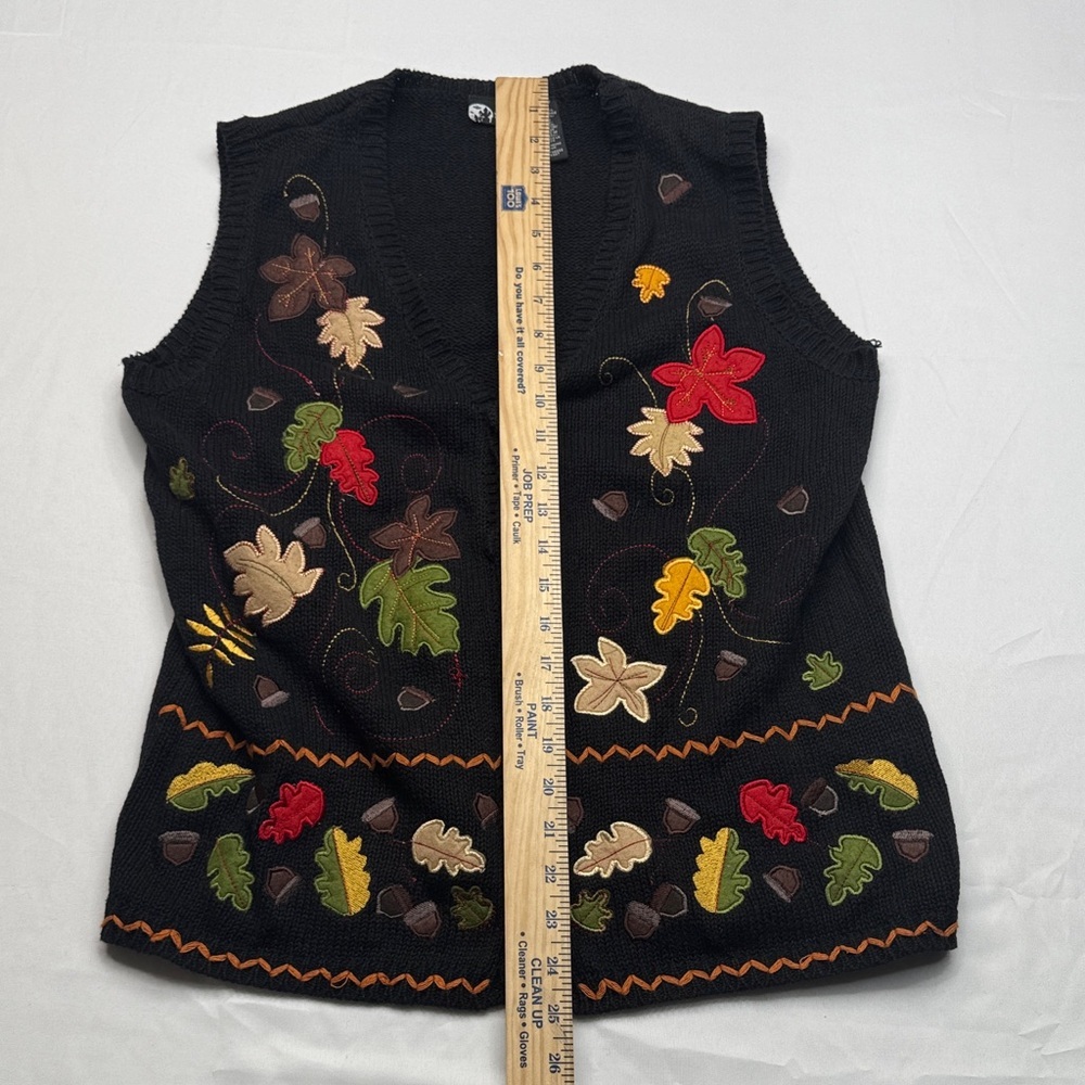 Holiday Editions Black Knit Vest leaves Multicolor Autumn Leaf Appliqué Small - Picture 4 of 5